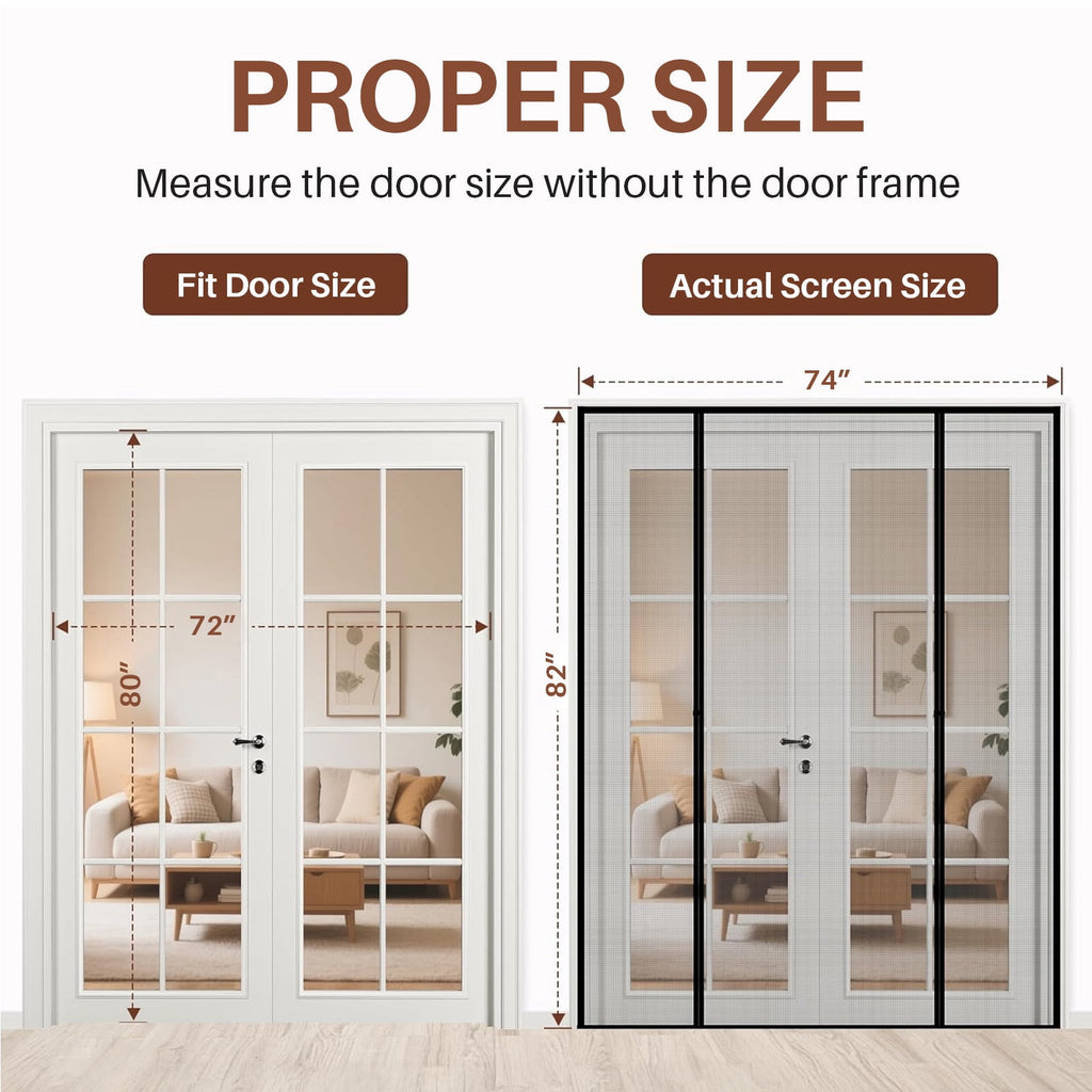 Magnetic Screen Door for Sliding Doors 72"x80", Screen Size 74"x81", Double-Sided Opening Screen Reinforced Mesh with Strong Magnets for French Front/Back Patio Doors