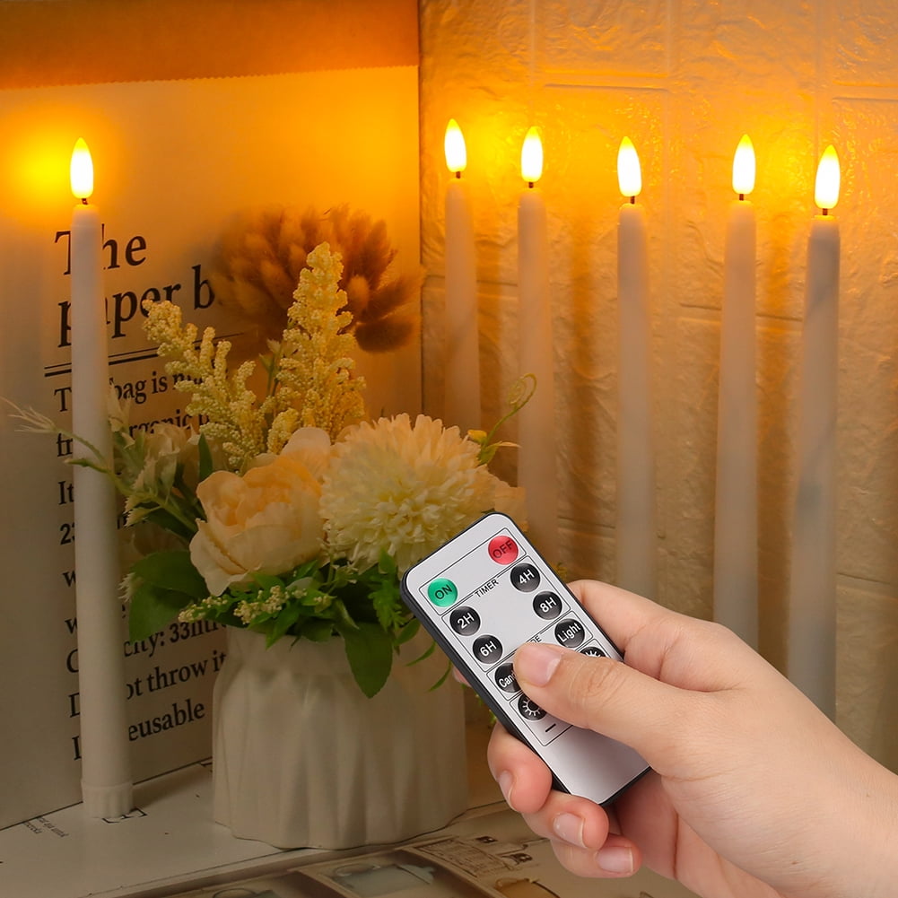 6PCS Flickering LED Flameless Taper Candles with Remote and Timer 11 Inch Battery Operated Warm White