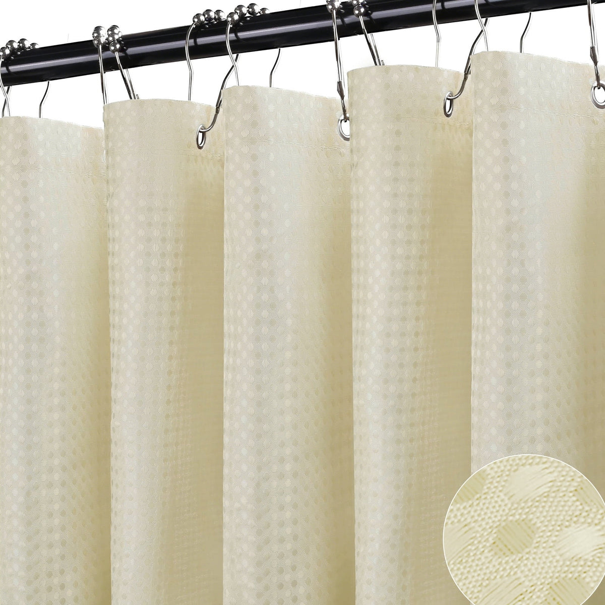 NEWEEN Waffle Textured Shower Curtain with Metal Shower Curtain Hooks, 72"x72" Luxury Heavy Duty Soft Fabric Shower Curtain, Gray