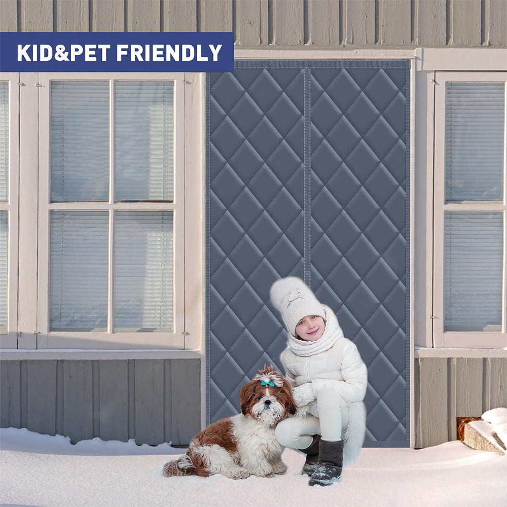 NEWEEN Magnetic Thermal Insulated Door Curtain 38" x 82" Oxford Cloth Filled with Thicken Cotton Insulation Cover Blanket for Winter/French/Patio/Sliding Glass Doors, Brown