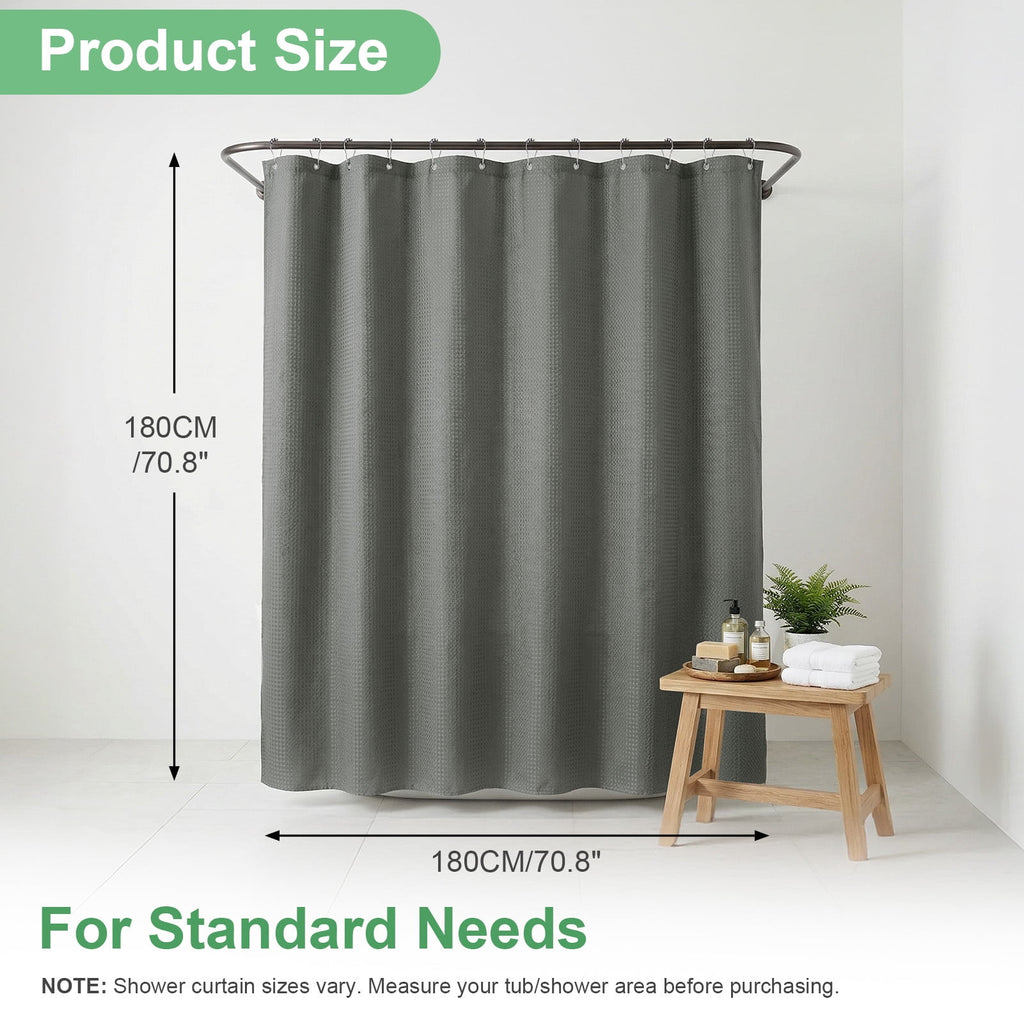 NEWEEN Waffle Textured Shower Curtain with Metal Shower Curtain Hooks, 72"x72" Luxury Heavy Duty Soft Fabric Shower Curtain, Gray