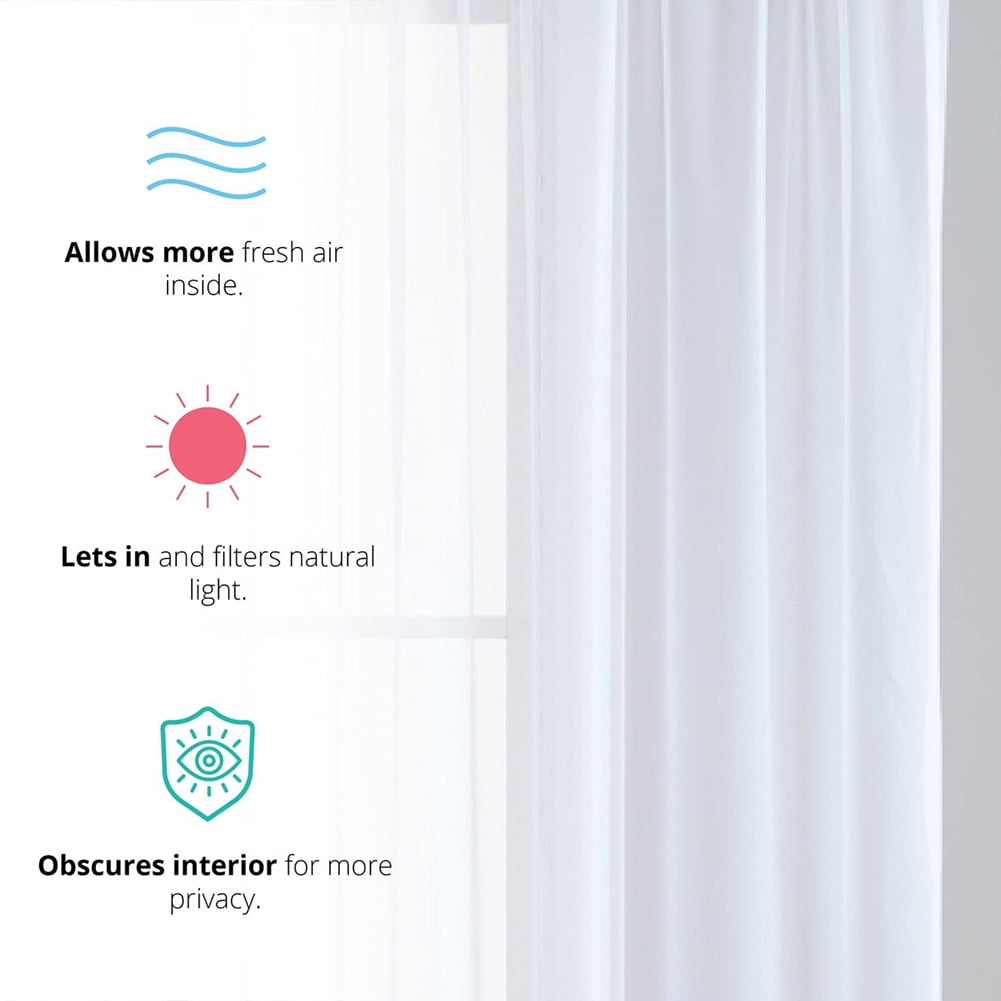 NEWEEN Sheer Curtains 84 inch Length 2 Panels Set White Curtains Clear Curtains Basic Rod Pocket Panel for Bedroom Living Room Yard Kitchen(55" X 84", White)