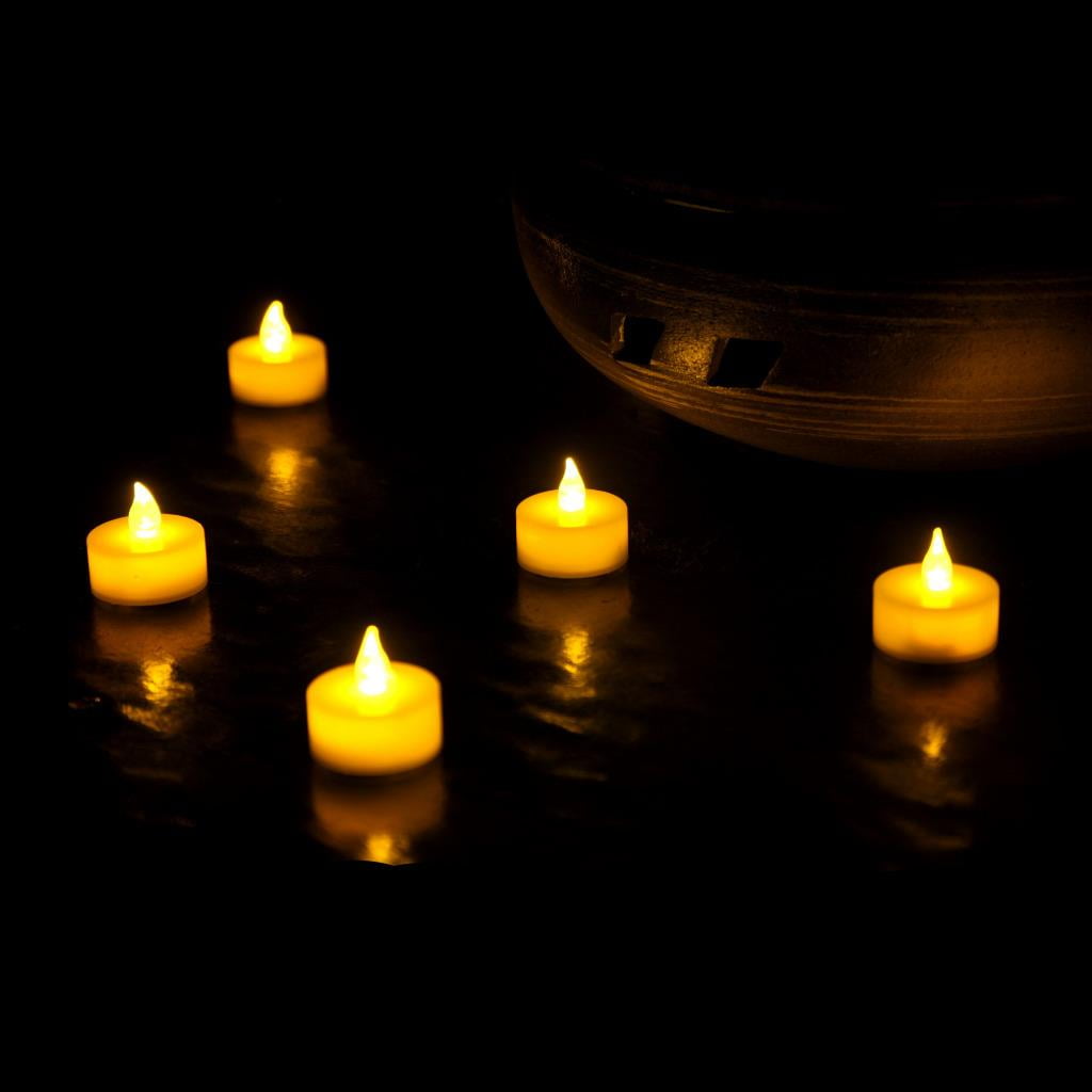 NEWEEN Tea Lights LED 24-Pack Flameless Tealight Candles Battery Candles Flickering Electric Tea Candles for Decoration,Pumpkin Lights,Holiday,Anniversary,Wedding,Party(Warm Yellow Light）