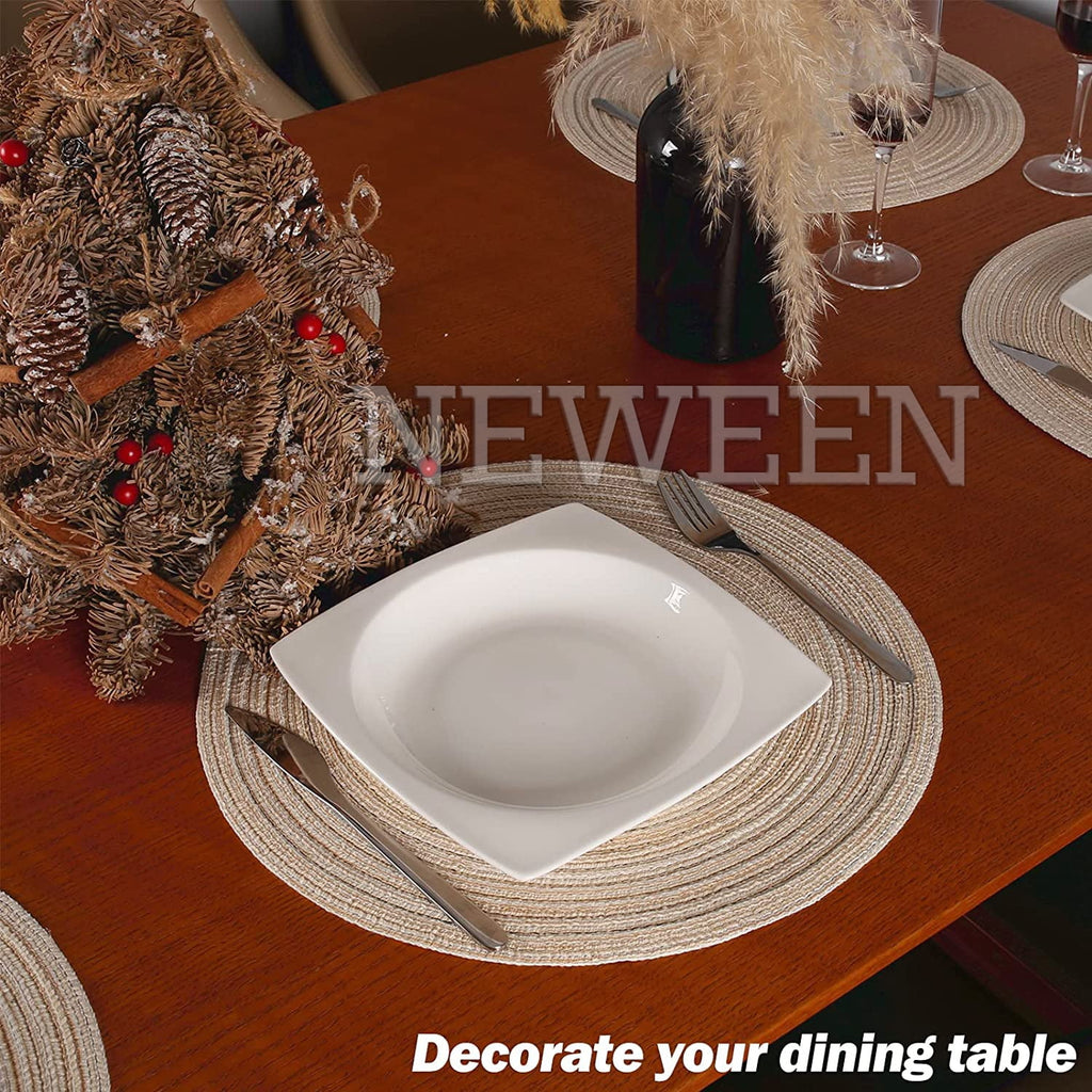 NEWEEN 15" Round Placemats Set of 6 Braided Fabric Heat Resistant Washable Table Mat for Kitchen for Kitchen Party Decor, Beige