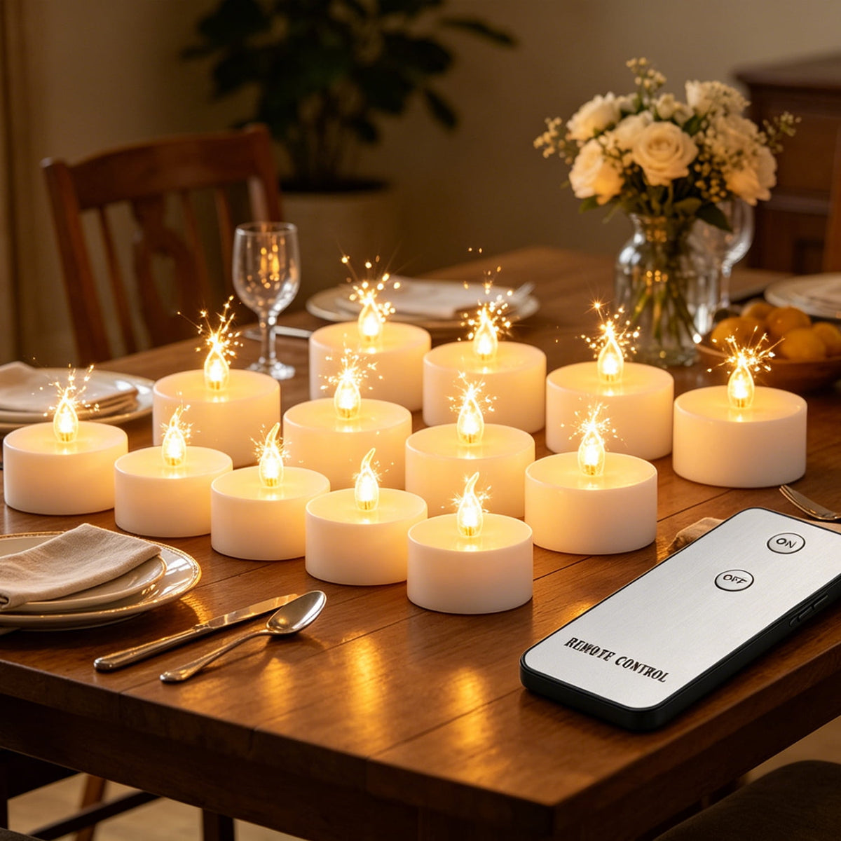 24pcs LED Tea Light Remote Control Candle Flickering Flameless LED Candle Realistic and Bright Battery Operated for Christmas Wedding Festival Celebration, Warm White