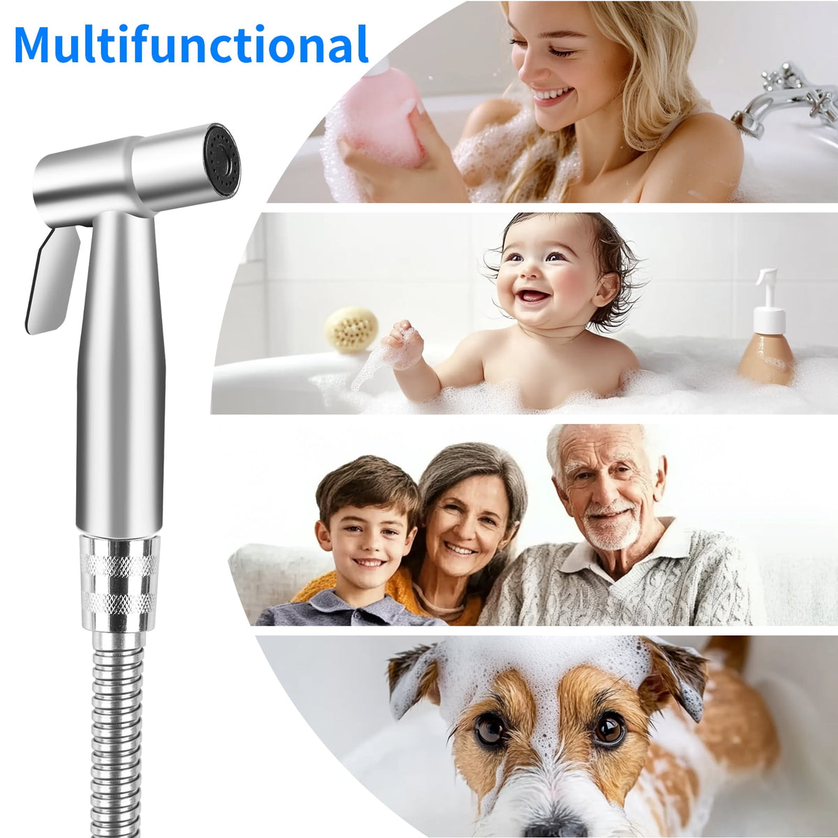 NEWEEN Handheld Bidet Sprayer for Toilet, Brushed Nickel Bidet Attachment for Toilet Adjustable Water Pressure Control with Bidet Hose for Feminine Wash Baby Diaper Cloth