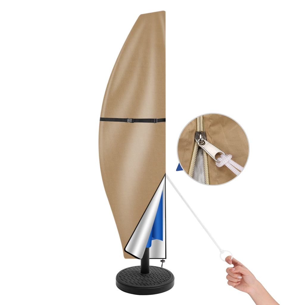 Patio Umbrella Cover 9'-13' Fits Cantilever Offset Umbrella Outdoor Umbrella Covers 420D with Telescopic Rod Water Resistant Parasol Cover Tan