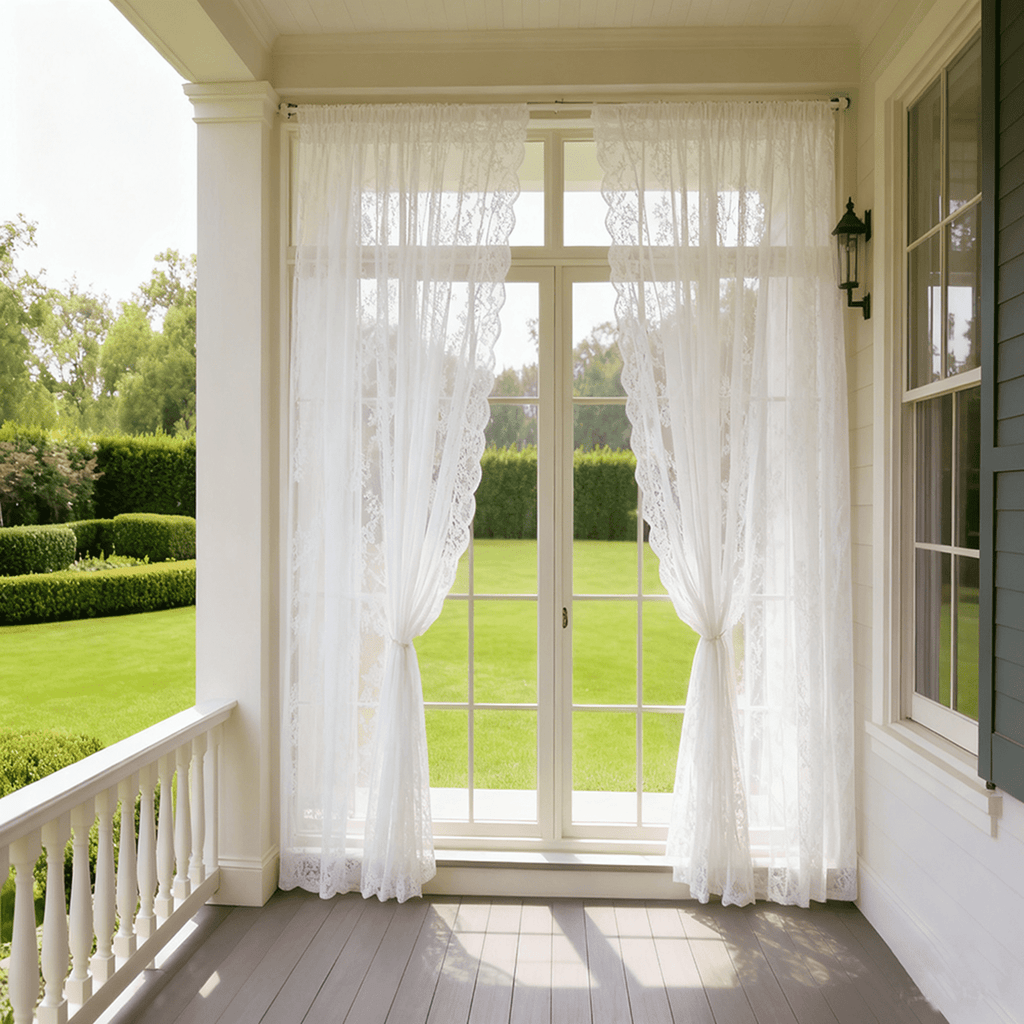 Vintage Lace Curtains 63 Inches Long-Romantic Flowers and Branch Sheer Lacy Curtains for Living Room French Door 1 Pair Rod Pocket, 57 x 63 Inch White