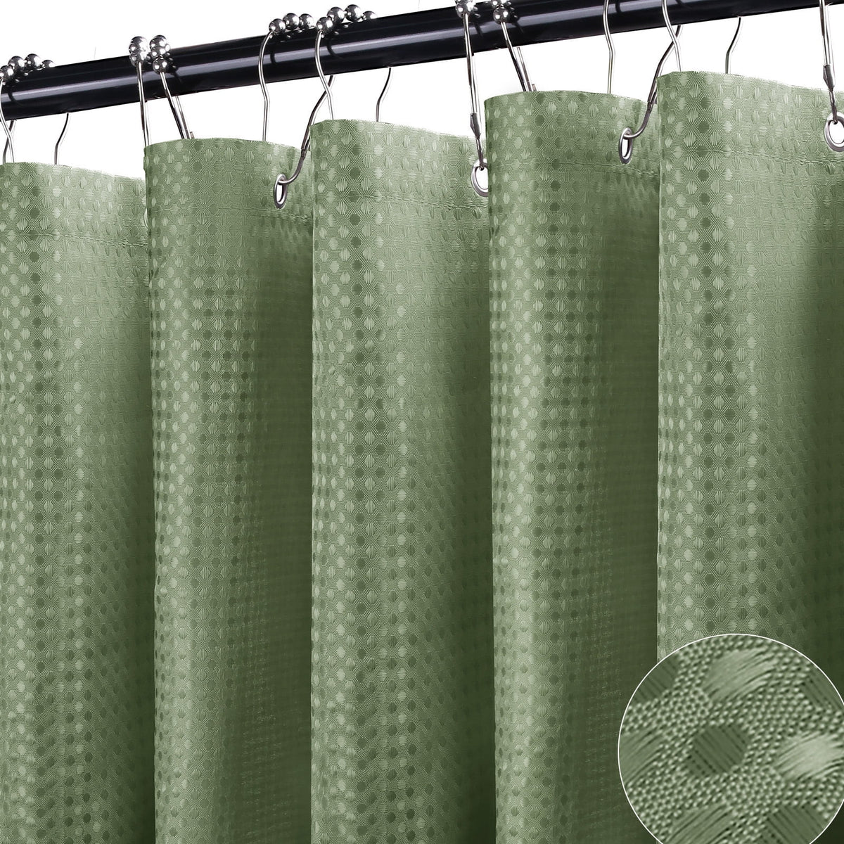 NEWEEN Waffle Textured Shower Curtain with Metal Shower Curtain Hooks, 72"x72" Luxury Heavy Duty Soft Fabric Shower Curtain, Gray