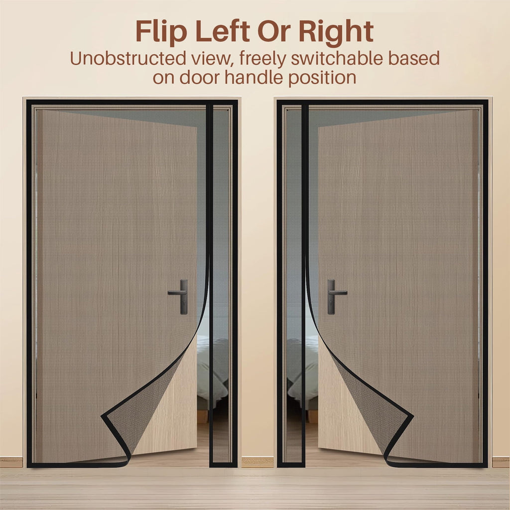 Reversible Left/Right Opening Magnetic Screen Door Fits Door Size 72"x80", Screen Size 74"x82", Removable Upgraded Polyester Screen Mesh with Strong Magnets for Front/Back Patio Door, Black
