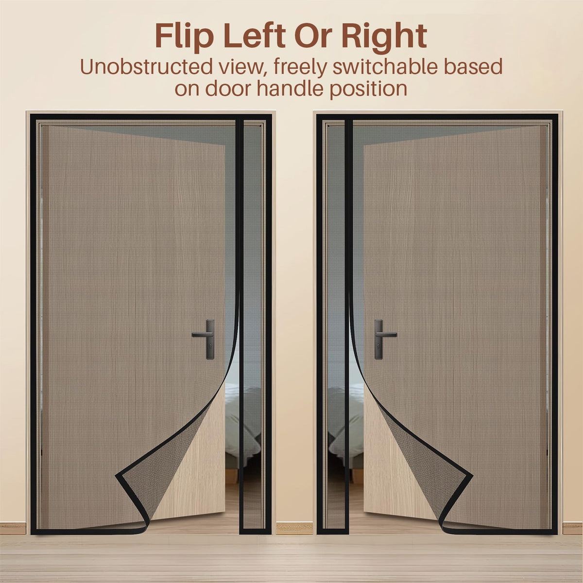 Reversible Left/Right Opening Magnetic Screen Door Fits Door Size 72"x80", Screen Size 74"x82", Removable Upgraded Polyester Screen Mesh with Strong Magnets for Front/Back Patio Door, Black