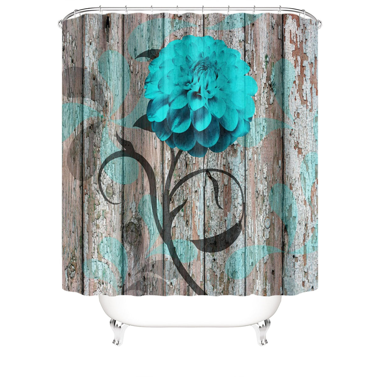 4 Pcs Bathroom Shower Curtain Set Blue Rose Shower Curtain Bathroom Sets Valentine's Day Shower Curtain Sets with Rugs(Bath Mat,U Shape and Toilet Lid Cover Mat) and 12 Hooks