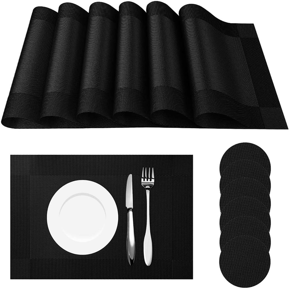6pcs Placemats PVC Place Mats and Coasters Washable Non-Slip Heat Resistant Table Mats for Kitchen Dining Table Home Restaurant 12"×18", Sliver