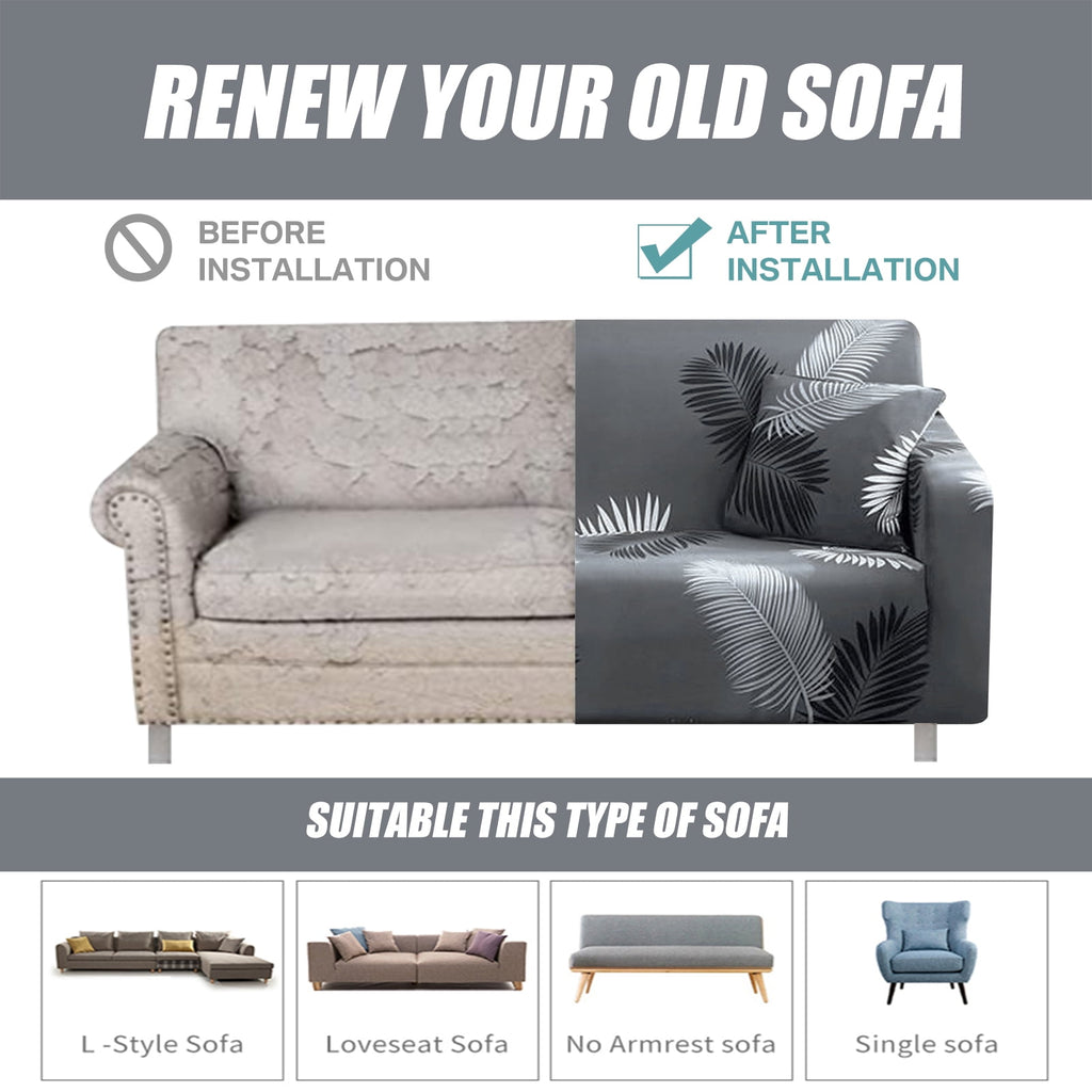 1 2 3 4 Seater Printed Sofa Cover Couch Slipcover, Elastic Stretch Armchair / Loveseat / Couch Sectional Sofa Slipcover Furniture with 1 Pillowcase Protector Dog Pet