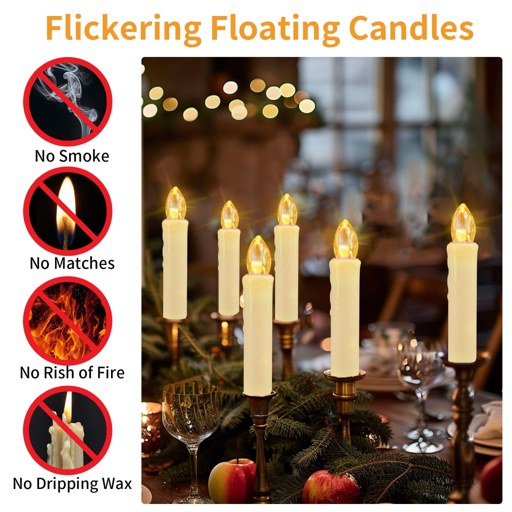 NEWEEN Flameless Clip-on Christmas Tree Candles, Dimmable, Flickering/Steady, Battery Operated, Remote Control, 4.7”, Set of 10