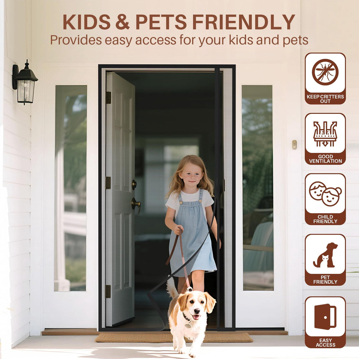 Reversible Left/Right Opening Magnetic Screen Door Fits Door Size 72"x80", Screen Size 74"x82", Removable Upgraded Polyester Screen Mesh with Strong Magnets for Front/Back Patio Door, Black