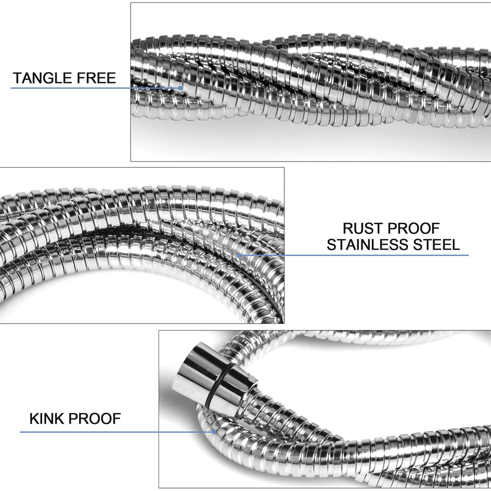 Shower Hose, 118 Inches Extra Long Stainless Steel Handheld Shower Head Hose with Brass Insert and Nut - Durable and Flexible(Chrome)