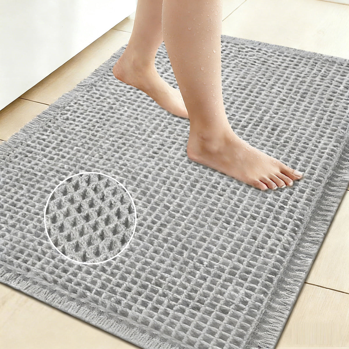 NEWEEN Waffle Bathroom Rugs Ultra-Soft Non-Slip Bath Mat Super Absorbent Quick Dry Bath Rugs for Bathroom Floor Machine Washable Bathroom Mats with Tassels Boho Bathroom Decor 18"x30" Brown