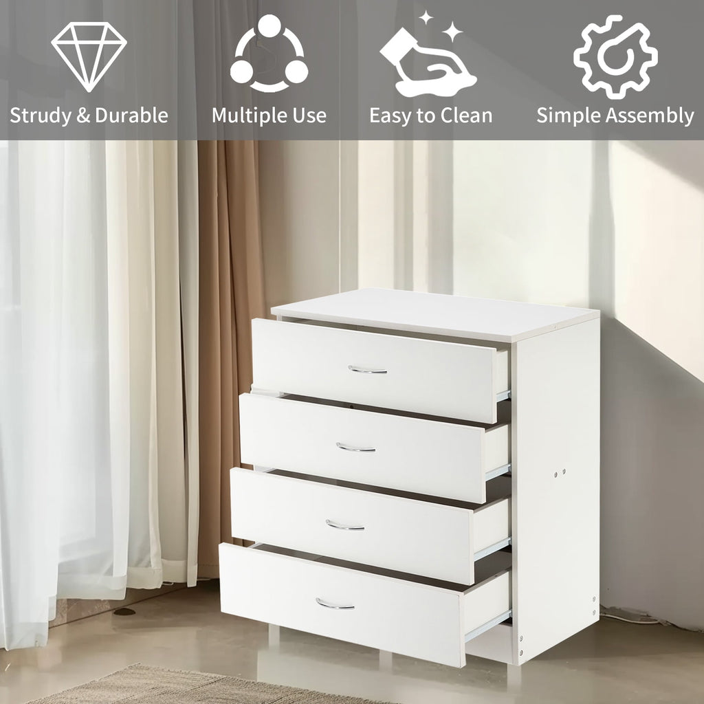 NEWEEN White 4 Drawer Dresser, Chest of Drawers for Bedroom, Modern Storage Cabinet Dresser Organizer Unit with Handle for Living Room, Closet, Hallway