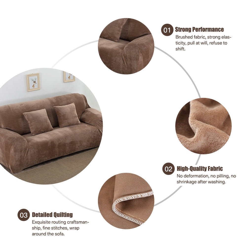 Thick Velvet Sofa Covers 1/2/3/4 Seater Pure Color Sofa Protector Stretch Non Slip Couch Cover Easy Fit Elastic Fabric Stretch Couch Slipcover(Brown, 1-Seater Sofa)